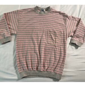 90s Dockers Soft Pink and Gray Sweatshirt style Top SZ Small